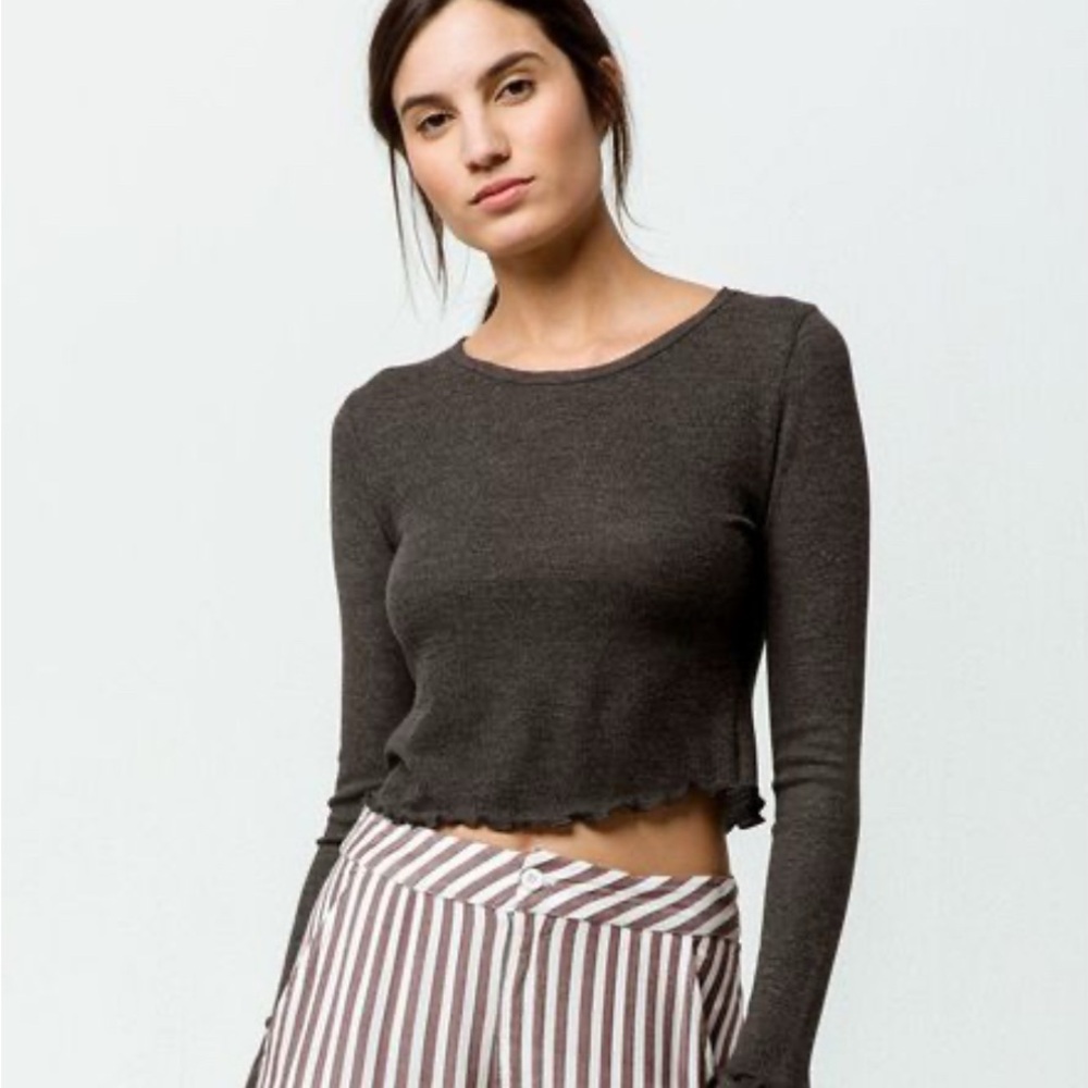 Charcoal Gray Long Sleeve Crop Top